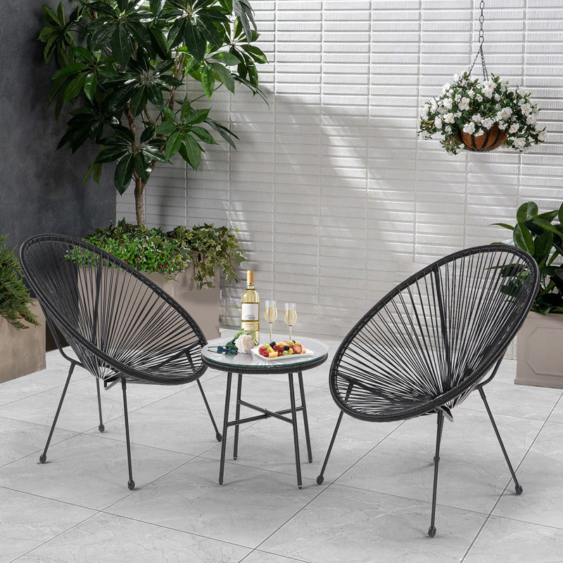 George Oliver 3 Piece Patio Bistro Conversation Set With Side Table PE Rattan Chair Set Wayfair